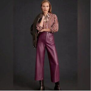 NWT MAEVE Anthropologie Colette Faux Leather Crop Wide Leg Pants in Violet | 16W